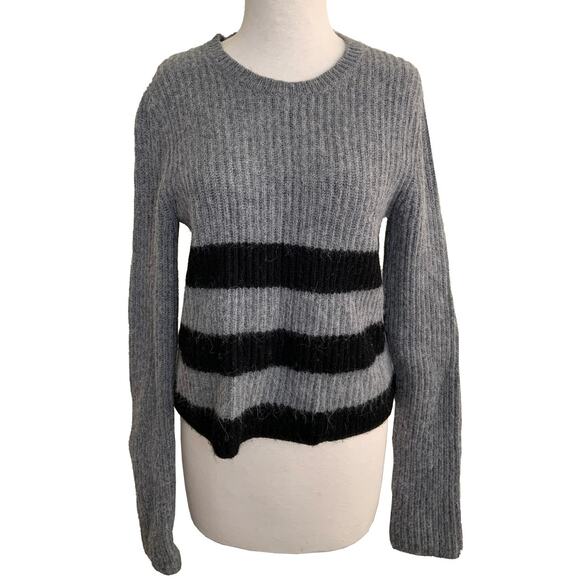 Equipment Pullover Sweater Gray Wool Alpaca Striped Crew Neck Sz S Dark Academia - Picture 3 of 11
